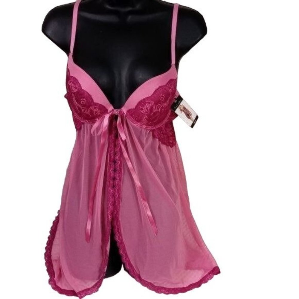 FRENCH AFFAIR BABYDOLL SET SIZE LARGE FUCHSIA COLOR